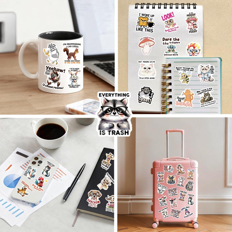 Airnogo Fun Animal Stickers with Witty Phrase 200 Pcs Playful Animals Sticker Pack, Waterproof Vinyl Stickers for Water Bottles Laptop Scrapbooking Journal Scooter Luggage Skateboard Tumbler Cup Notebook etc - Image 4