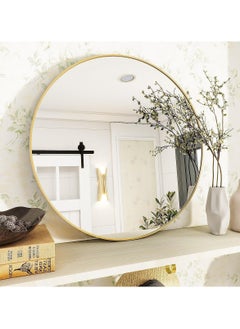YQbest Round Bathroom Mirror, 24 inch Circle Mirror, Round Wall Mirror with Simple Metal Frame, Modern Round Hanging Mirror for Bathroom, Hallway, Living Room (Gold)  - Image 1