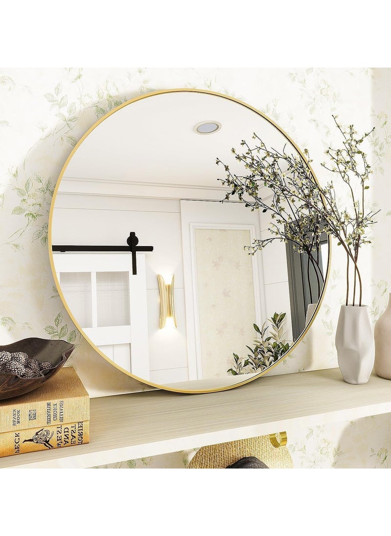 YQbest Round Bathroom Mirror, 24 inch Circle Mirror, Round Wall Mirror with Simple Metal Frame, Modern Round Hanging Mirror for Bathroom, Hallway, Living Room (Gold)  - Image 1