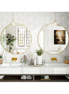 YQbest Round Bathroom Mirror, 24 inch Circle Mirror, Round Wall Mirror with Simple Metal Frame, Modern Round Hanging Mirror for Bathroom, Hallway, Living Room (Gold)  - Image 5