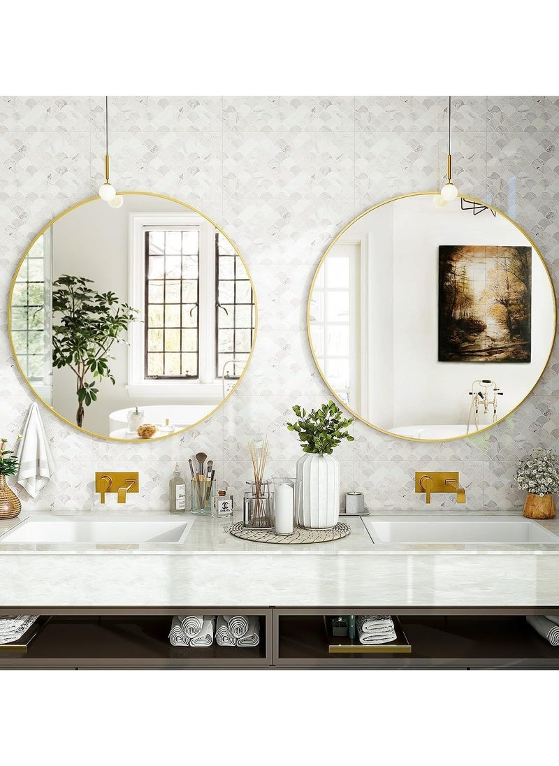 YQbest Round Bathroom Mirror, 24 inch Circle Mirror, Round Wall Mirror with Simple Metal Frame, Modern Round Hanging Mirror for Bathroom, Hallway, Living Room (Gold)  - Image 5