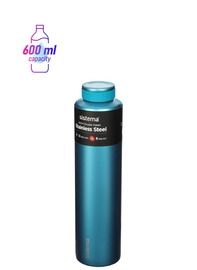 sistema - Sistema 600ML Chic Stainless-Steel Bottle, designed with double walled insulation and 100% Leak Proof to keep drinks Hot & Cool, BPA Free. Teal. - Image 1