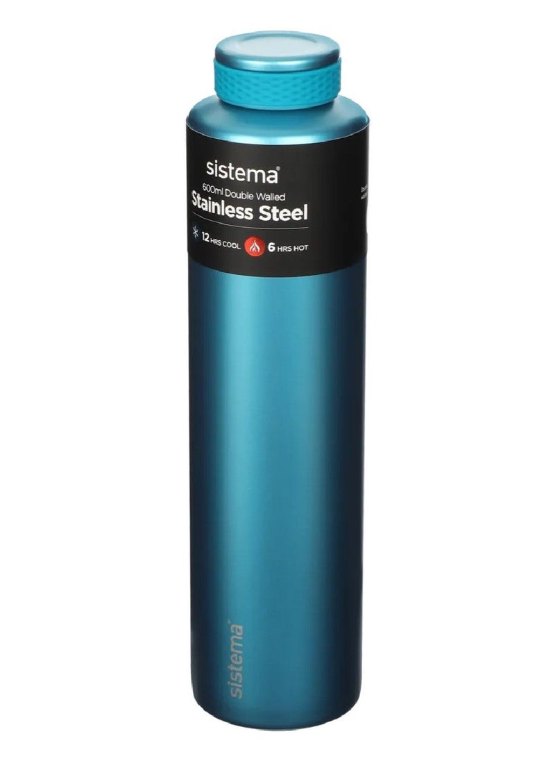 sistema - Sistema 600ML Chic Stainless-Steel Bottle, designed with double walled insulation and 100% Leak Proof to keep drinks Hot & Cool, BPA Free. Teal. - Image 1