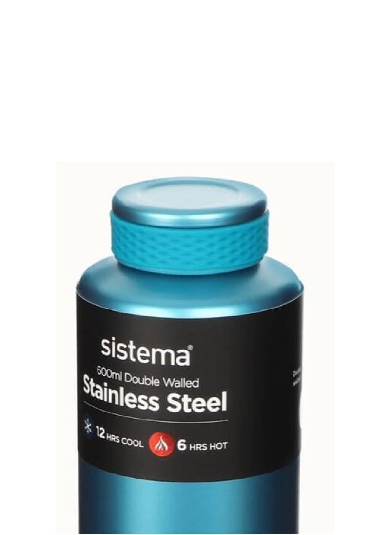 sistema - Sistema 600ML Chic Stainless-Steel Bottle, designed with double walled insulation and 100% Leak Proof to keep drinks Hot & Cool, BPA Free. Teal. - Image 1