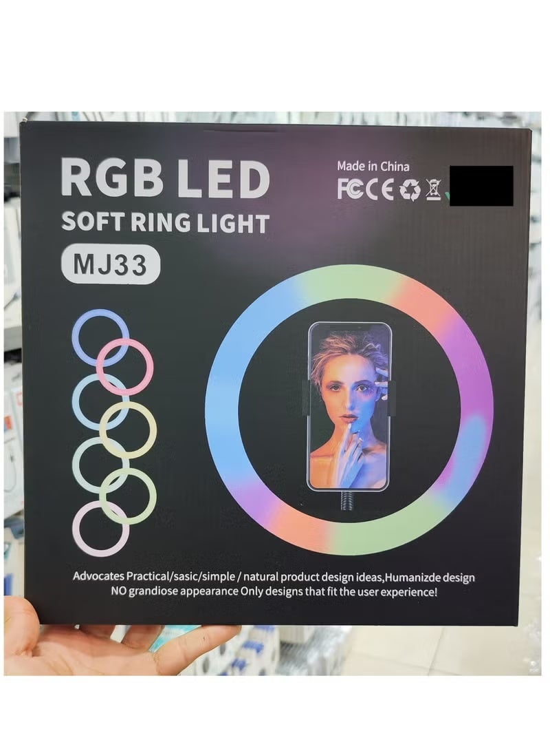 MJ33 13-Inch RGB LED Ring Light with Phone Holder | USB Powered Video Fill Light for Selfie, Vlogging, Makeup & Photography - Image 3