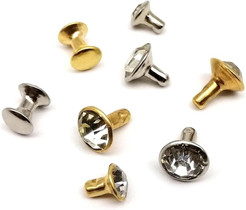 Rhinestone Rivets 500 Sets 6/8mm Copper Double Cap Crystal Rhinestone Rivet for Leather Shoulder Bag Shoe Clothes for Leather Craft Shoes(Silver,8x8mm) - Image 5