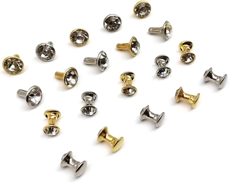 Rhinestone Rivets 500 Sets 6/8mm Copper Double Cap Crystal Rhinestone Rivet for Leather Shoulder Bag Shoe Clothes for Leather Craft Shoes(Silver,8x8mm) - Image 4