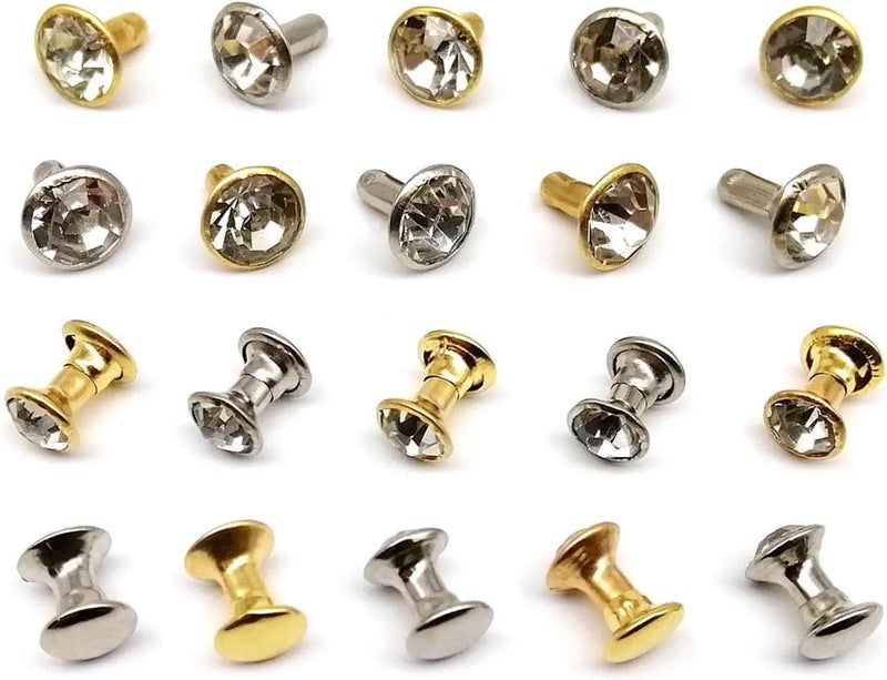 Rhinestone Rivets 500 Sets 6/8mm Copper Double Cap Crystal Rhinestone Rivet for Leather Shoulder Bag Shoe Clothes for Leather Craft Shoes(Silver,8x8mm) - Image 2