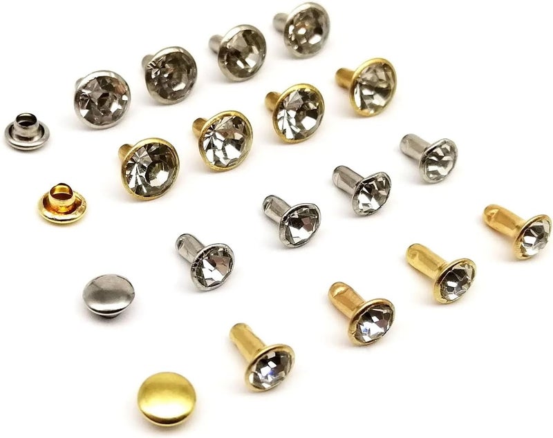 Rhinestone Rivets 500 Sets 6/8mm Copper Double Cap Crystal Rhinestone Rivet for Leather Shoulder Bag Shoe Clothes for Leather Craft Shoes(Silver,8x8mm) - Image 3