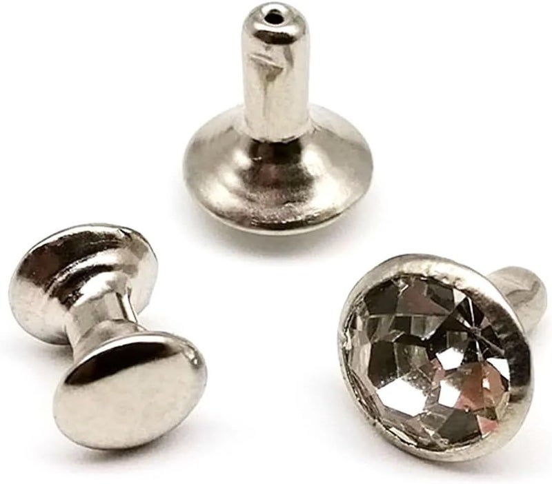 Rhinestone Rivets 500 Sets 6/8mm Copper Double Cap Crystal Rhinestone Rivet for Leather Shoulder Bag Shoe Clothes for Leather Craft Shoes(Silver,8x8mm) - Image 1