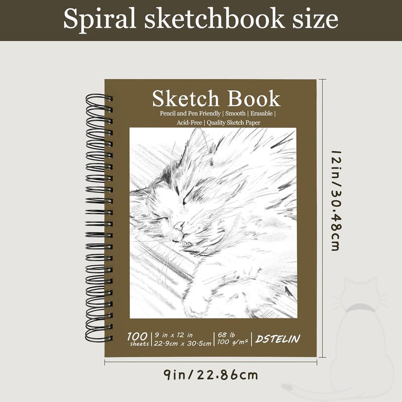 DSTELIN DSTELIN Hardcover Sketchbook 100 Sheets Spiral Bound Sketch Pad 9 x 12 Drawing Paper Pad for Marker Painting Drawing and Sketching  - Image 2
