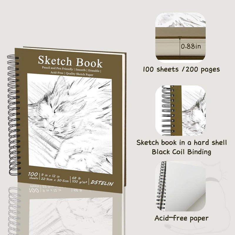 DSTELIN DSTELIN Hardcover Sketchbook 100 Sheets Spiral Bound Sketch Pad 9 x 12 Drawing Paper Pad for Marker Painting Drawing and Sketching  - Image 3