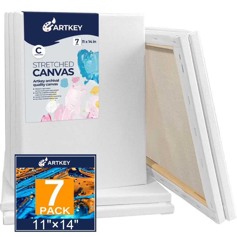 Stretched Canvases for Painting 11x14 Inch 7Pack 10 oz Triple Primed AcidFree 100 Cotton Blank Canvas Art Canvases for Oil Paint Acrylics Pouring  Wet Art Media Pour Painting