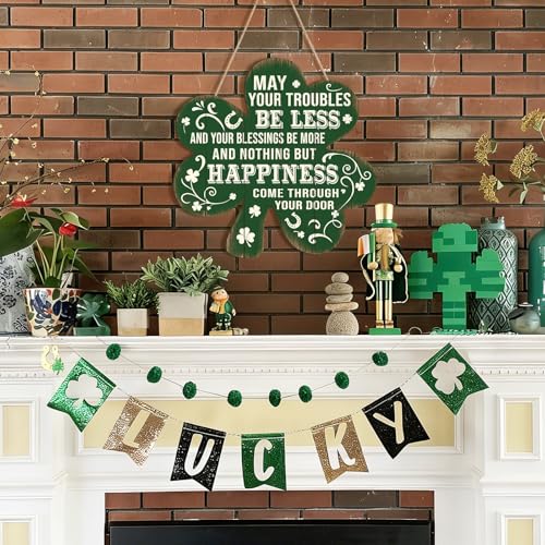 Sophena Wooden St Patricks Day Decoration Shamrock Door Wreath for Front Door Sign Wall Signs Shamrock Clover Spring Decoration, Irish Sign Welcome Hanging for Home Decor Party Outdoor Indoor Supply - Image 5
