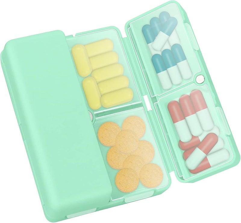 FYY 7 Day Pill Box Organiser - Travel Pill Case, [Folding Design][Large Capacity] Portable Pill Dispenser Container for Vitamins, Cod Liver Oil, Supplements, Medication Mint Green - Image 1