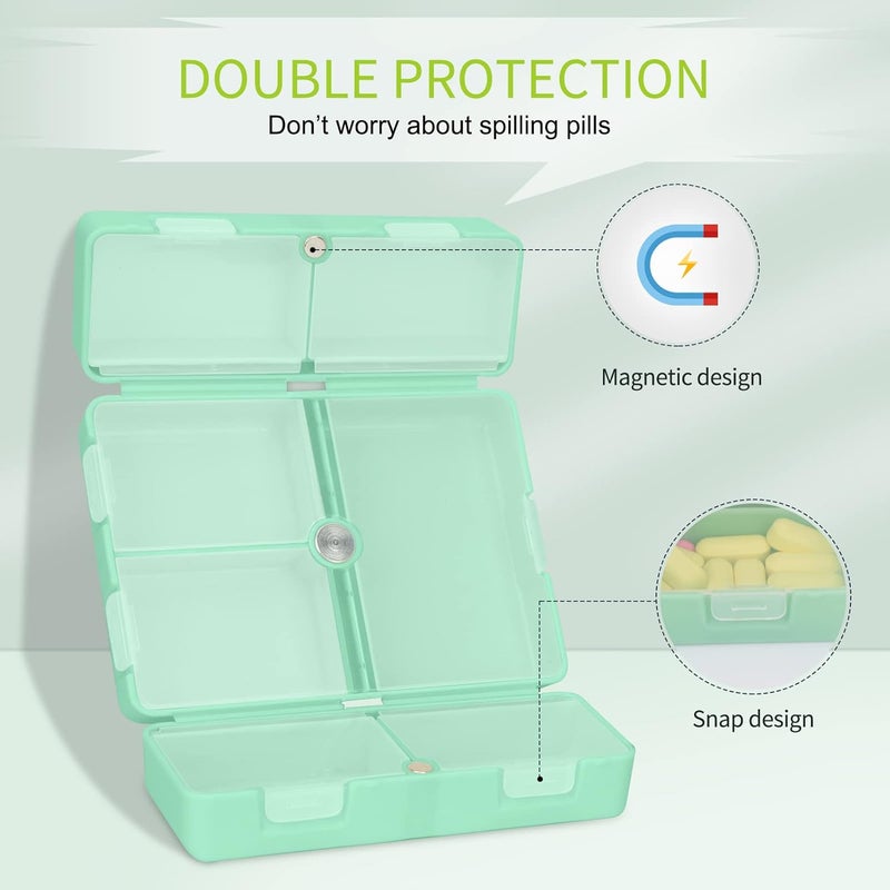 FYY 7 Day Pill Box Organiser - Travel Pill Case, [Folding Design][Large Capacity] Portable Pill Dispenser Container for Vitamins, Cod Liver Oil, Supplements, Medication Mint Green - Image 4