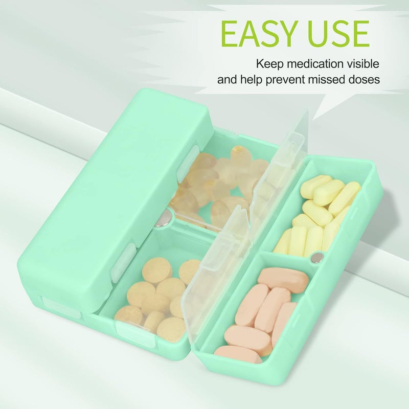 FYY 7 Day Pill Box Organiser - Travel Pill Case, [Folding Design][Large Capacity] Portable Pill Dispenser Container for Vitamins, Cod Liver Oil, Supplements, Medication Mint Green - Image 5