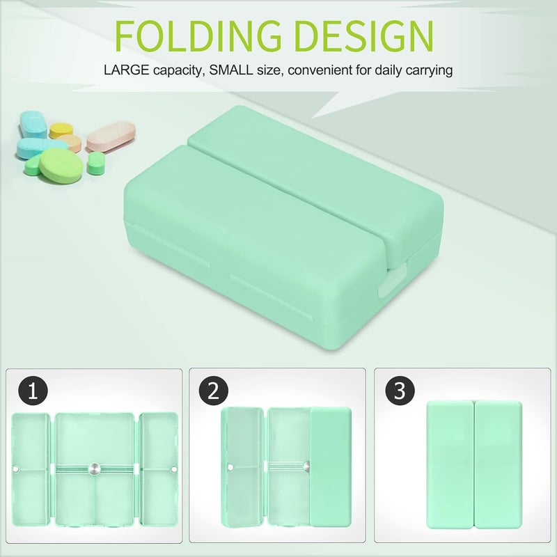 FYY 7 Day Pill Box Organiser - Travel Pill Case, [Folding Design][Large Capacity] Portable Pill Dispenser Container for Vitamins, Cod Liver Oil, Supplements, Medication Mint Green - Image 3