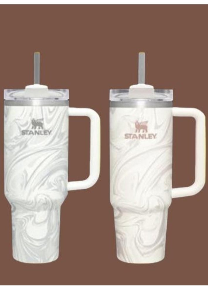 Stanley - 2-Pack Quencher H2.0 FlowState 40oz Stainless Steel Vacuum Insulated Tumbler with Lid and Straw – Rose Quartz & Swirl – Leak-Resistant, Double-Walled, Keeps Drinks Hot or Cold for Hours, Ideal for Travel, Workouts, and Daily Hydration - Image 1