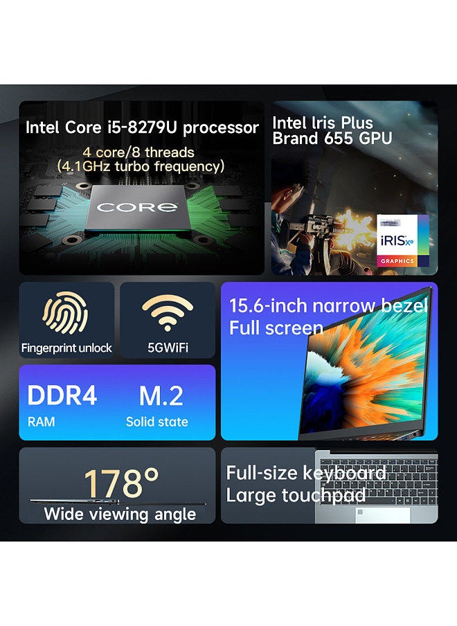X9 Plus 15.6 inch Portable Business Laptop Intel Core i5-8279U Processor 1920*1080 IPS Screen 8GB+128GB Memory UK Plug