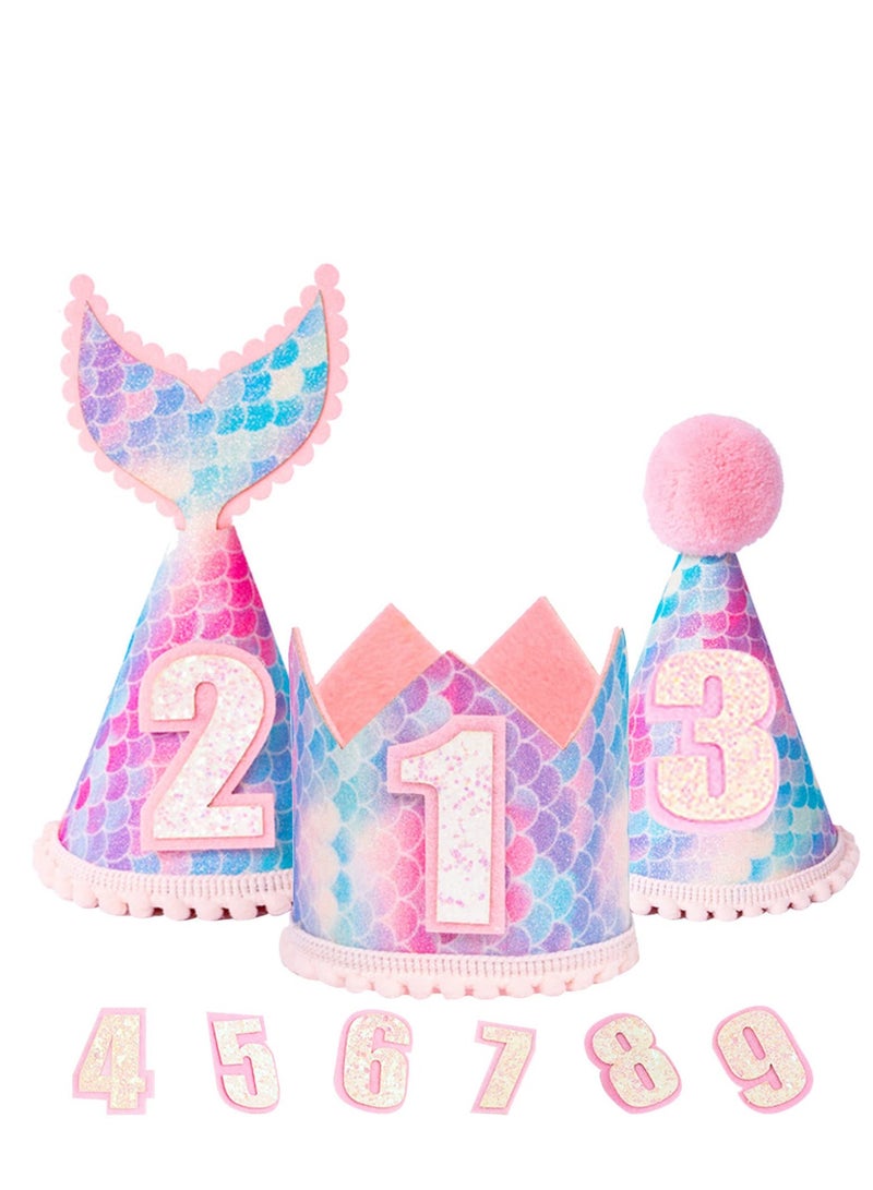 SYOSI Mermaid Party Hats, 3PCS Glitter Mermaid Hat, Birthday Party Cone Hat, Glitter Sparkle Headband Decoration Crown Hat for Kids Boys Girls, Mermaid Theme Kids Birthday Party Supplies - Image 1
