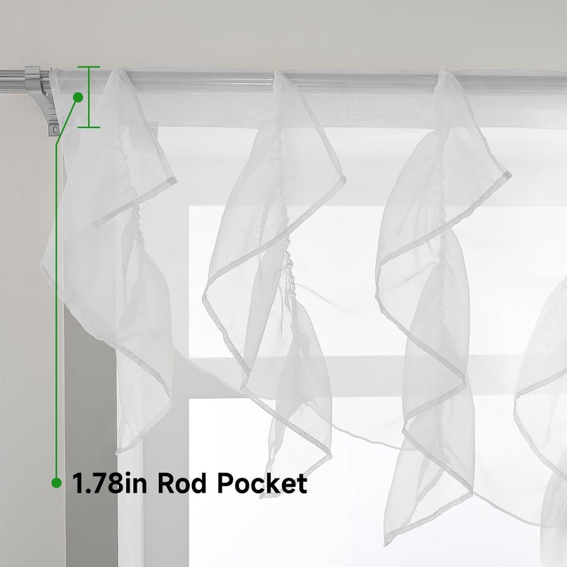 PearAge Ruffled Voile Semi Sheer Curtain Valance, Kitchen Living Room Shabby Chic Ruffle Valance Curtains, Girls Daughters Bedroom Cascade Window Valance 52x26 Inches (White-Triangle) - Image 4