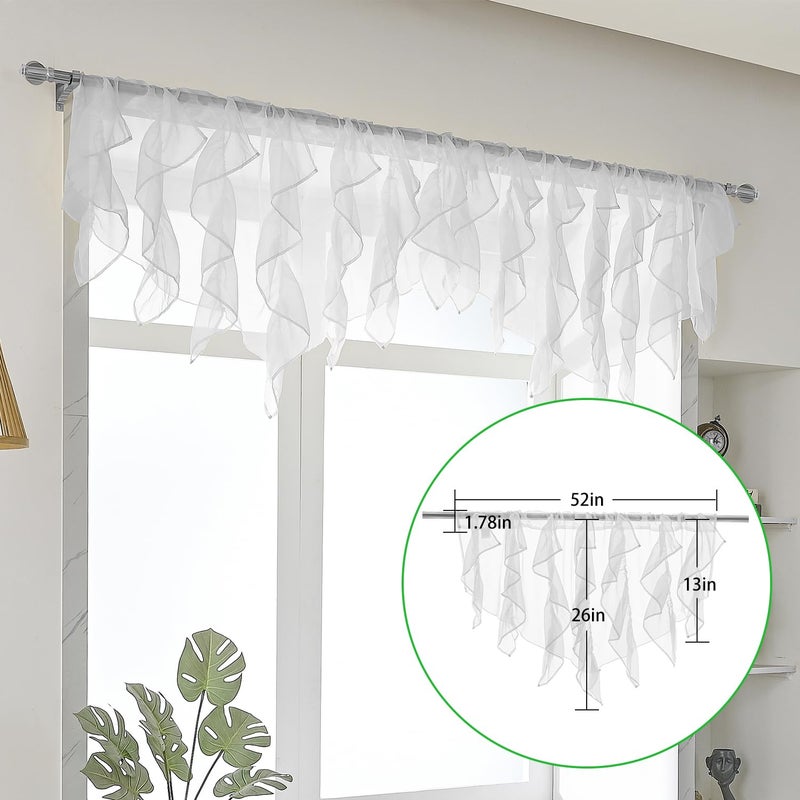 PearAge Ruffled Voile Semi Sheer Curtain Valance, Kitchen Living Room Shabby Chic Ruffle Valance Curtains, Girls Daughters Bedroom Cascade Window Valance 52x26 Inches (White-Triangle) - Image 5