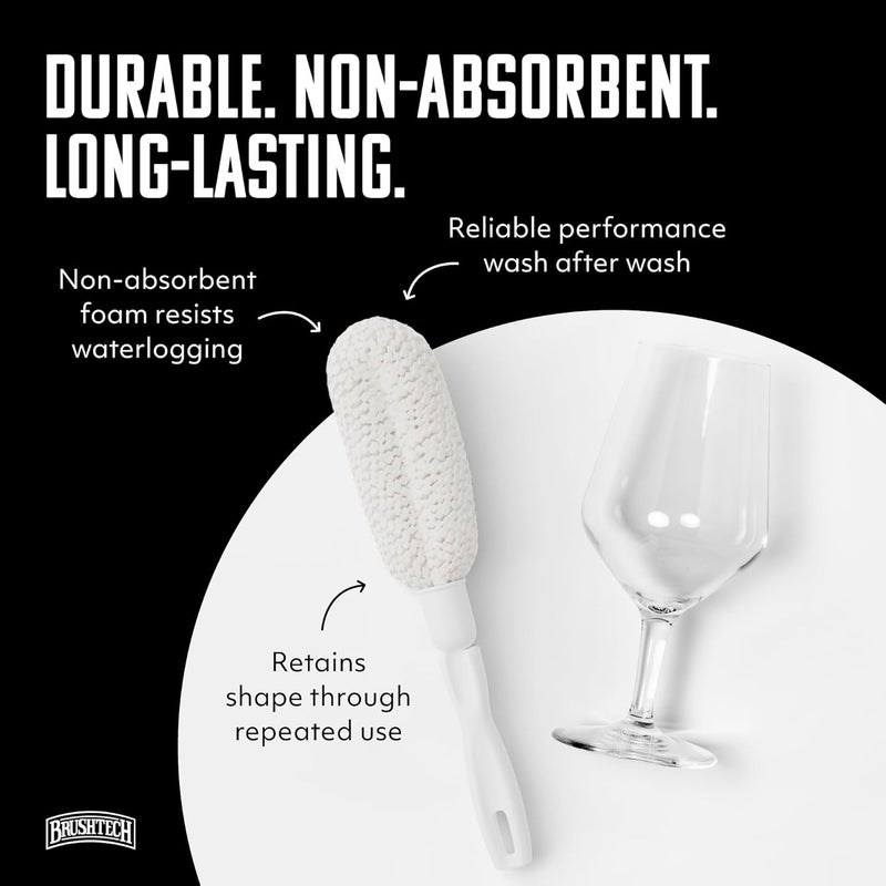 Brushtech Crystal Stemware Washing Brush, Pack of 2 - Tapered Foam Brushes for Narrow Flutes, Scratch-Free Cleaning for Delicate Glassware - Non-Absorbent Bristles & Comfortable Handle - Image 4