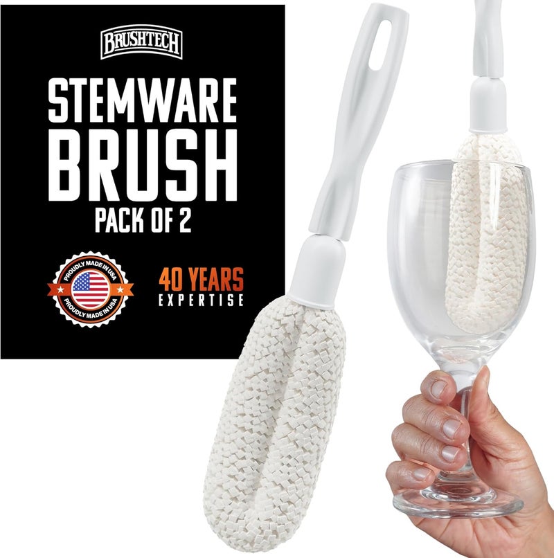 Brushtech Crystal Stemware Washing Brush, Pack of 2 - Tapered Foam Brushes for Narrow Flutes, Scratch-Free Cleaning for Delicate Glassware - Non-Absorbent Bristles & Comfortable Handle - Image 1