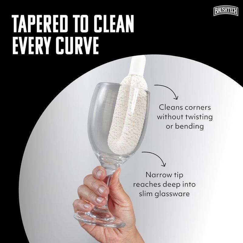 Brushtech Crystal Stemware Washing Brush, Pack of 2 - Tapered Foam Brushes for Narrow Flutes, Scratch-Free Cleaning for Delicate Glassware - Non-Absorbent Bristles & Comfortable Handle - Image 3