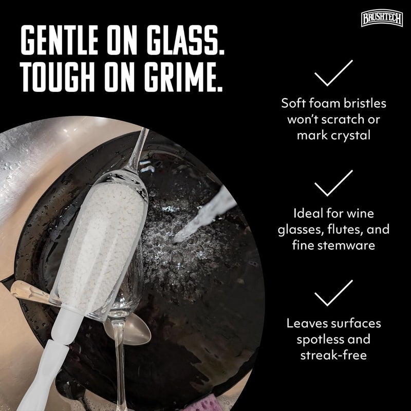 Brushtech Crystal Stemware Washing Brush, Pack of 2 - Tapered Foam Brushes for Narrow Flutes, Scratch-Free Cleaning for Delicate Glassware - Non-Absorbent Bristles & Comfortable Handle - Image 2