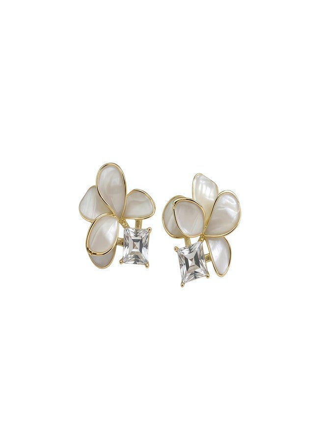 Nextcart Gold Plated Stainless Steel Stud Earrings for Women & Girls Stylish - Anti Tarnish, Hypoallergenic Lightweight Floral Flower Stone Design - Trendy Korean & Western Modern Statement Fashion Jewelry Gift Set (Pair) - Image 1