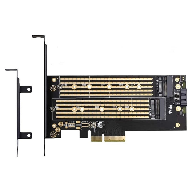 ETZIN محول M.2 مزدوج PCIe لـ SATA أو SSD NVMe مع حل متقدم لتبديد الحرارة، M.2 SSD NVME و SATA22110 2280 2260 2242 2230 إلى PCI-e 3.0 x 4 بطاقة توسيع وحدة تحكم مضيف - Image 1