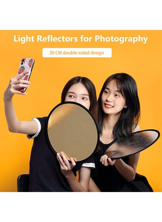 Generic 30 CM Photography Reflector, Silver Gold 2 In 1 Light Reflector, Portable Mini Round Collapsible Light Reflector for Studio Outdoor Photography (Silver/White)  - Image 2