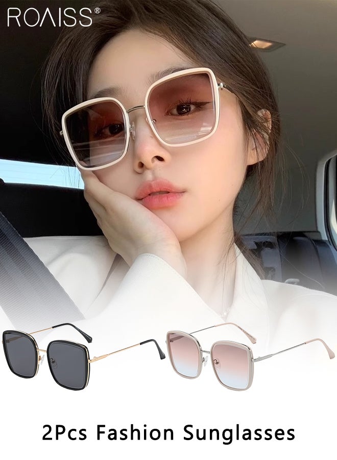 roaiss 2 Pcs Vintage Square Sunglasses for Women, UV400 Protection Sun Glasses, Fashion Decorative Eyewear for Outdoor Party Street Photography, 54mm - Image 1