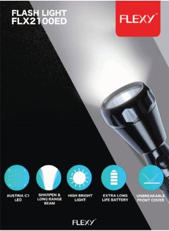 Flexy **FLEXY Rechargeable LED Flashlight - 140 Lumens, 1500m Range, 3200mAh Battery, Water-Repellent, Q5 LED (100,000-Hour Life), Unbreakable Lens, Lifetime Warranty, Aircraft-Grade Aluminum**  - Image 5