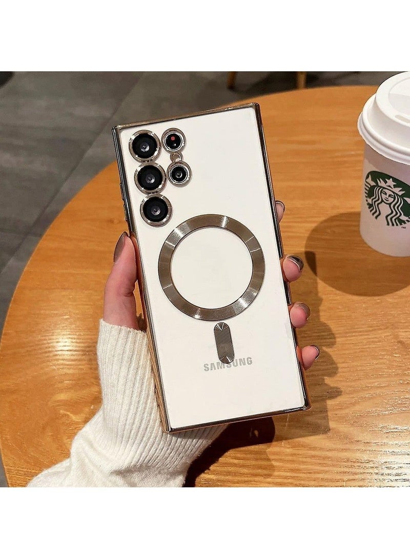 Arabest Classic Plating Magnetic Magsafe Wireless Transparent Clear Case for Samsung Galaxy S23 Ultra Dark Gold