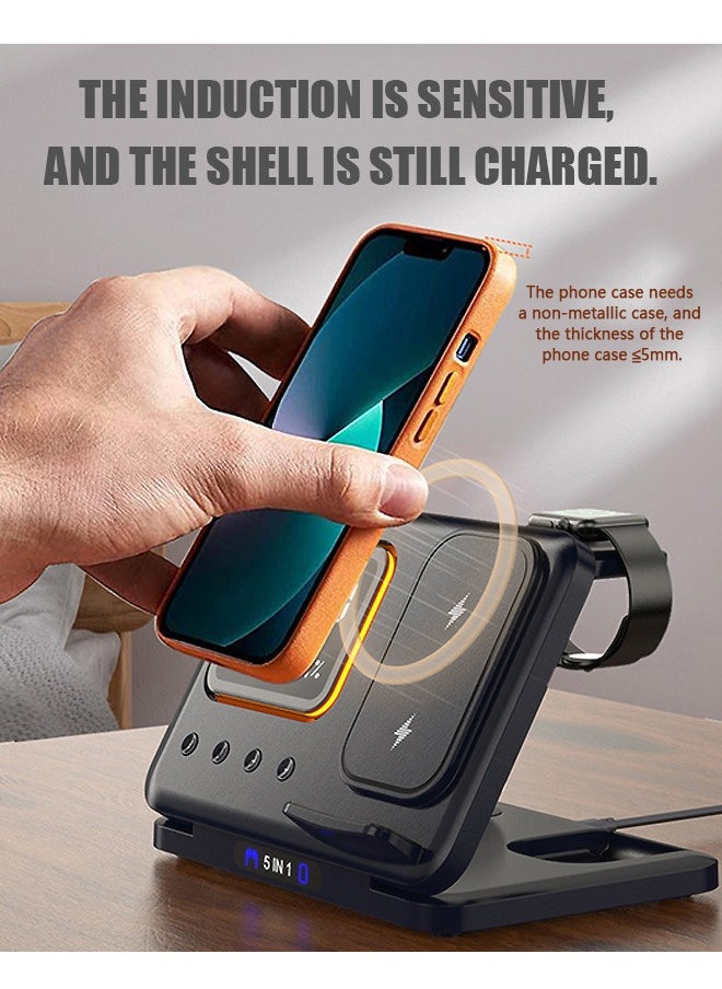 Beyond 5 in 1 Wireless Charger with Clock, Foldable Magnetic Fast Wireless Charging Pad, Compatible with iPhone 16/15/14/13/12/SE/11, Samsung Galaxy, Apple Watch, Earbuds (Black)  - Image 2