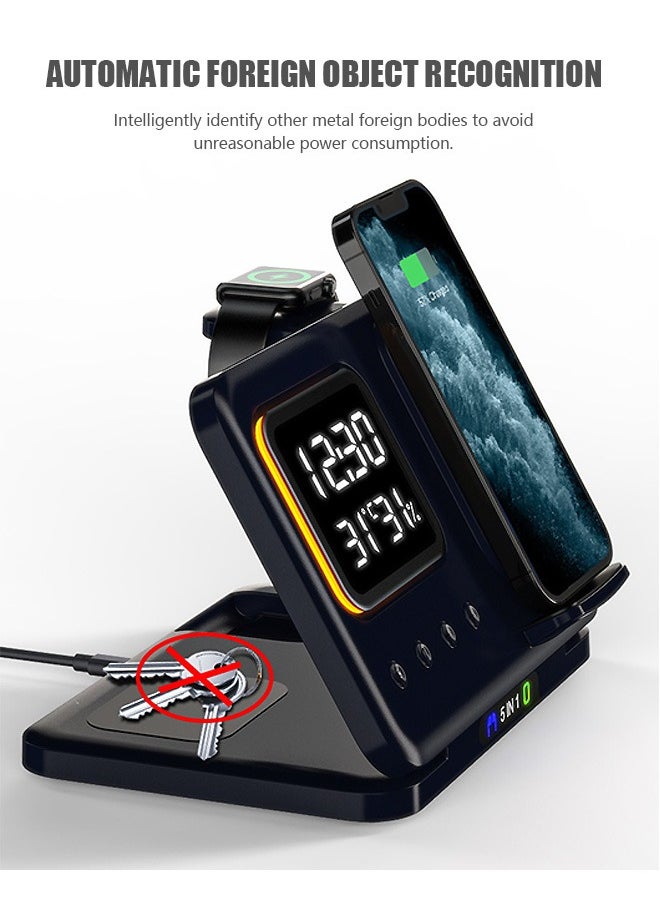 Beyond 5 in 1 Wireless Charger with Clock, Foldable Magnetic Fast Wireless Charging Pad, Compatible with iPhone 16/15/14/13/12/SE/11, Samsung Galaxy, Apple Watch, Earbuds (Black)  - Image 3
