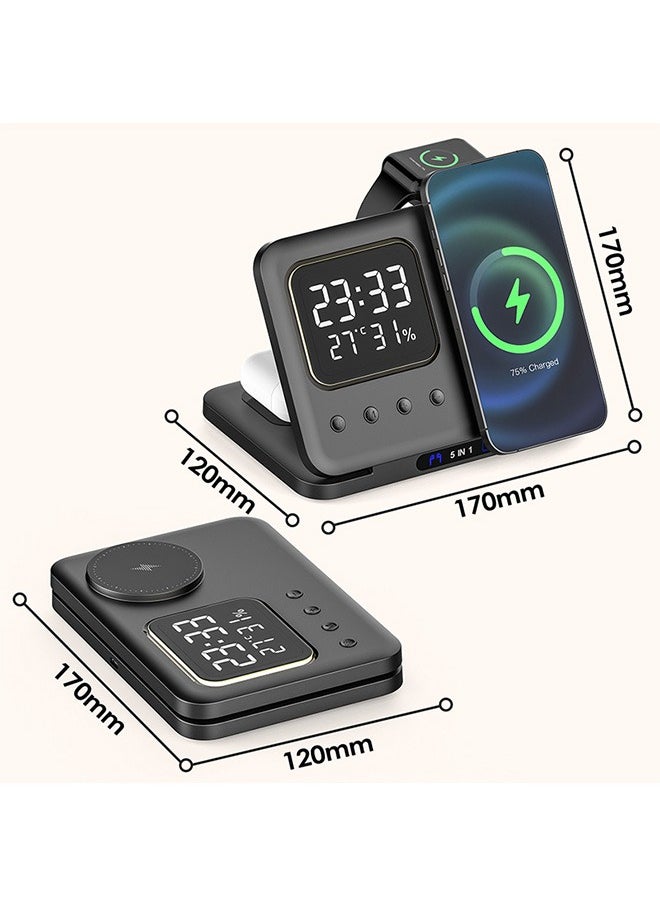 Beyond 5 in 1 Wireless Charger with Clock, Foldable Magnetic Fast Wireless Charging Pad, Compatible with iPhone 16/15/14/13/12/SE/11, Samsung Galaxy, Apple Watch, Earbuds (Black)  - Image 4