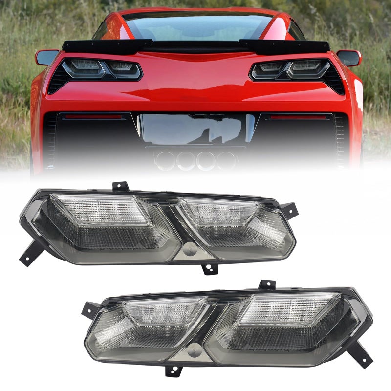 KAMDKI A Pair Clear Tail light Assembly Fit for 20142019 Chevy Corvette C7 Upgrade Z06 Smoke Black Chevrolet Rear Lamp Left Driver and Right Passenger Side Brake Lamps With Bulbs 84587829 84587830