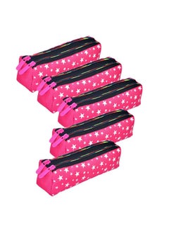 Kuber Industries Kuber Industries Pencil Pouch|Rexine Stationary Pouch|Pencil Utility Pouch|School Pencil Case for Kids|Pen-Pencil Box for Kids|2 Zipper Pencil Organizer|Star Pencil Pouch|Pack of 5|Pink  - Image 1