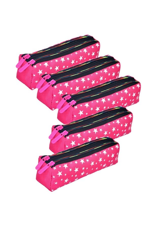 Kuber Industries Kuber Industries Pencil Pouch|Rexine Stationary Pouch|Pencil Utility Pouch|School Pencil Case for Kids|Pen-Pencil Box for Kids|2 Zipper Pencil Organizer|Star Pencil Pouch|Pack of 5|Pink  - Image 1