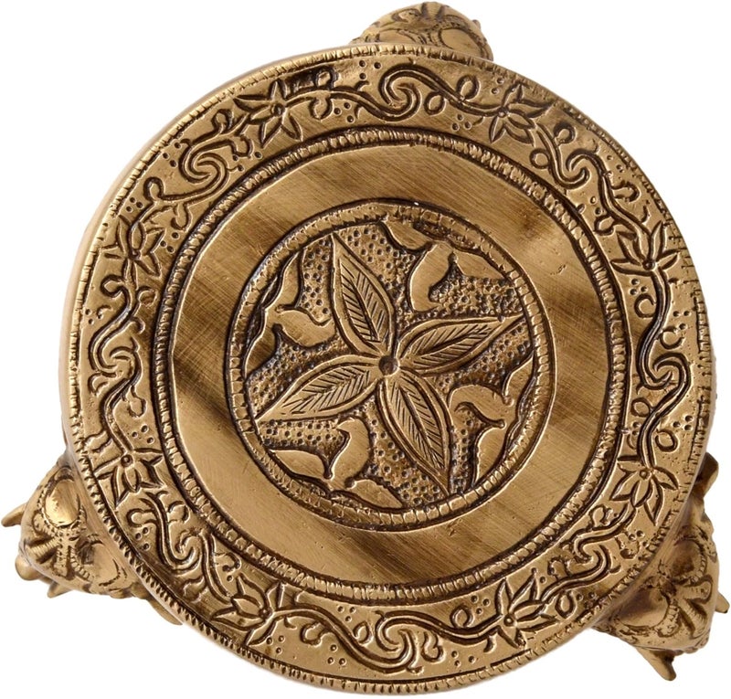 Two Moustaches Elephant Pillars Design Brass Pooja Chowki Chowki for God Idols Chowki for Puja 55X55X4 LXWXH Inches Brown Pack of 1 - Image 2
