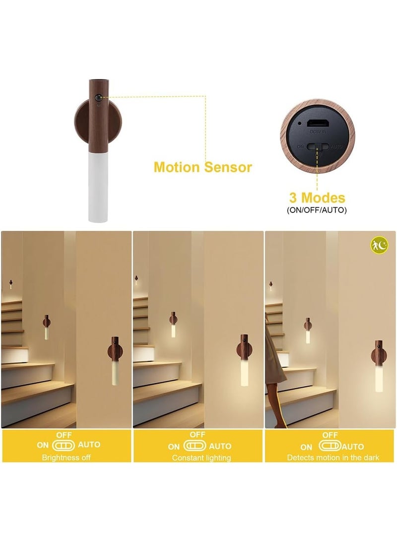 Wooden Motion Sensor Night Lights Magnet Body Sensor Hallway Night Lights Rechargeable Led Light Portable Stairway Wall Sconce Battery Powered Cabinet Lights - Image 2