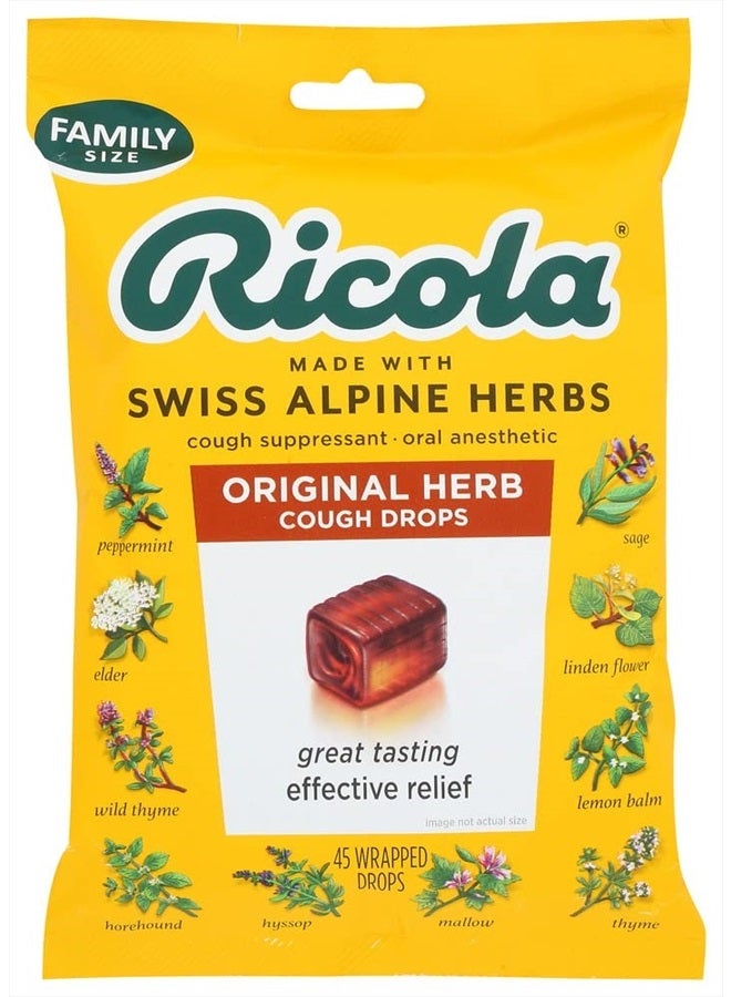 Ricola Original Natural Herb Cough Suppressant Throat Drops, 45 Drops, Fights Coughs Naturally, Soothes Throats, Naturally Soothing Relief (Count Size May Vary) - Image 1