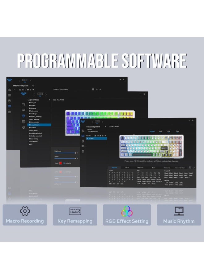 أولا لوحة مفاتيح ميكانيكية لاسلكية F99، لوحة مفاتيح قابلة للتخصيص بثلاثة أوضاع BT5.0/2.4 جيجاهرتز/USB-C قابلة للتبديل السريع، مفاتيح خطية مشحمة مسبقًا، لوحات مفاتيح ألعاب بإضاءة خلفية RGB لأجهزة الكمبيوتر/الأجهزة اللوحية/إكس بوكس/بلاي ستيشن 4/بلاي ستيشن 5 - Image 4