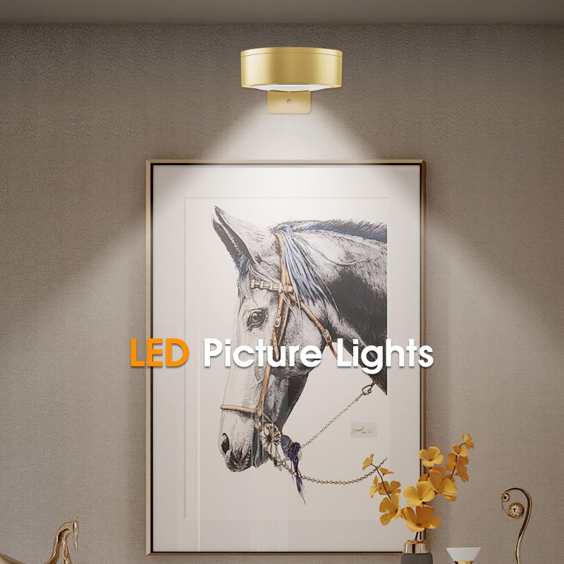 SIXDEFLY Picture Lights for Wall, 3 Lighting Modes Magnetic Art Display Light,Battery Operated Led Painting Light with Remote Control Dimmable & Timer,3Pack Gold - Image 2