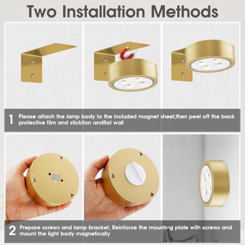 SIXDEFLY Picture Lights for Wall, 3 Lighting Modes Magnetic Art Display Light,Battery Operated Led Painting Light with Remote Control Dimmable & Timer,3Pack Gold - Image 5