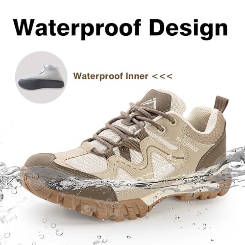 CC-Los Women's Lightweight Waterproof Hiking Shoes for Walking, Outdoor & Climbing Beige Size 7.5 - Image 2